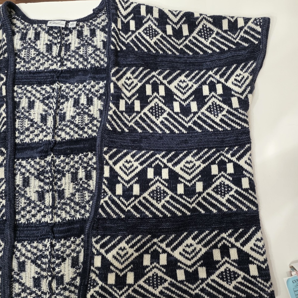 Kim Rogers Cardigan Womens Med Navy Aztec Open Cardigan Boho Cozy Soft Geometric - Picture 9 of 11